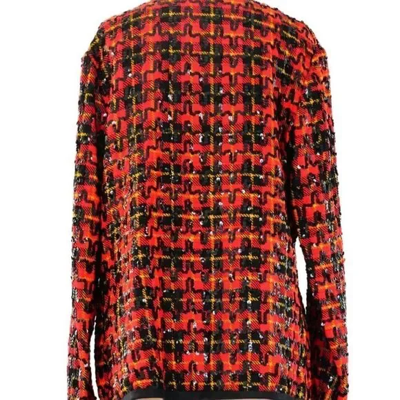 1960s Sequin Embellished Plaid Cardigan Blazer